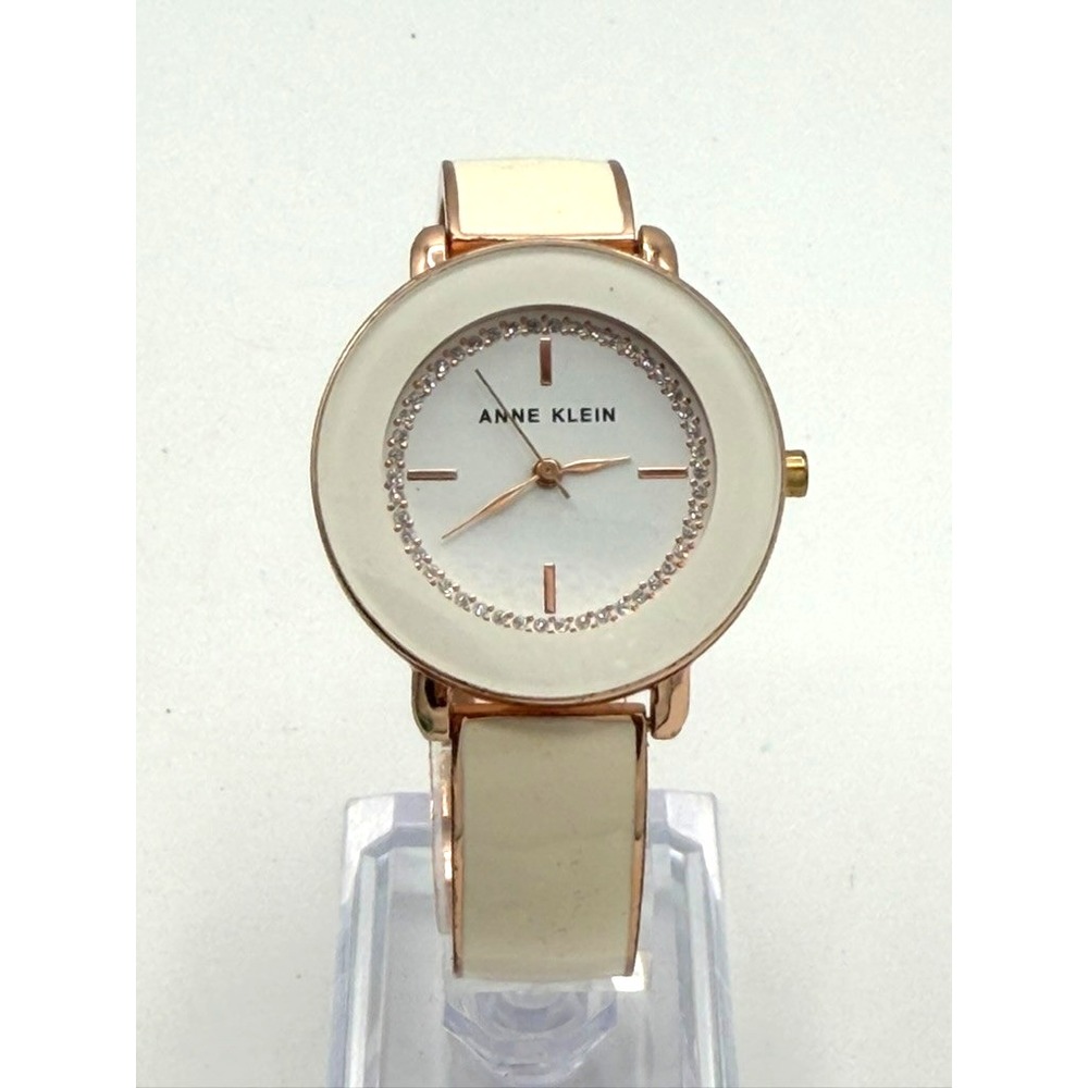 Anne Klein AK/2260RGST Rose Gold Tone Crystal Bangle Watch 34mm Works